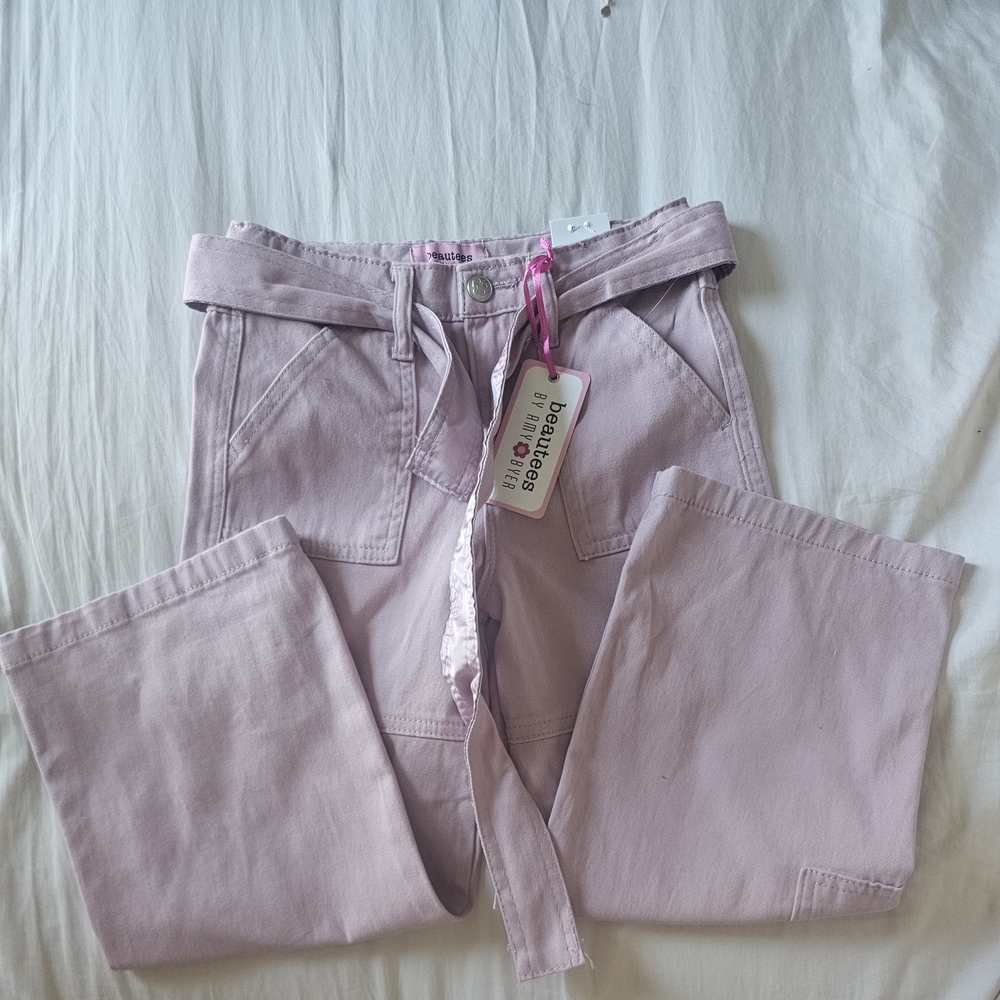 Beautees Girls Cargo Pink Pants with Tie Belt Wide Leg Sz 6 or 6x